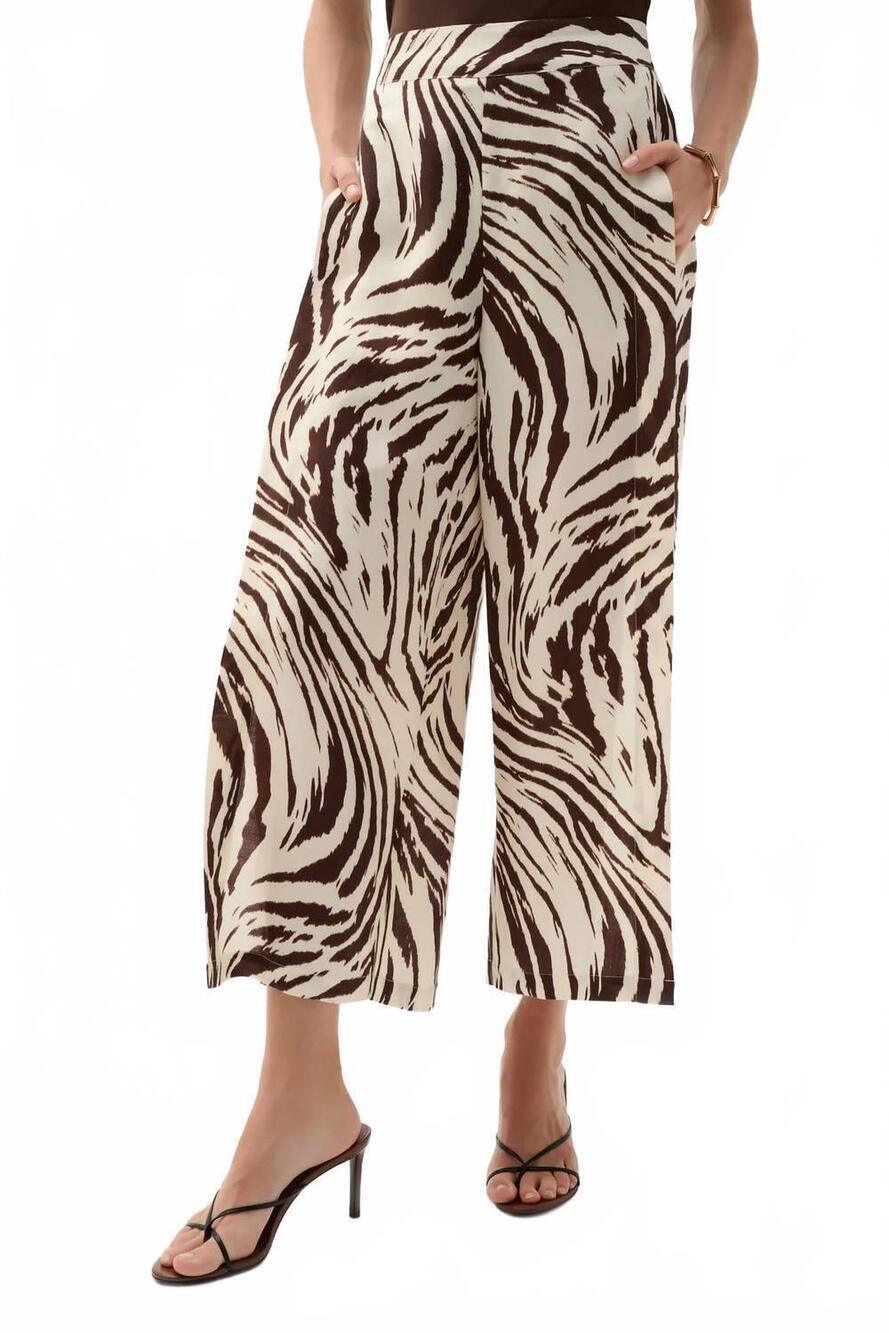 NEW JOSEPH RIBKOFF linen blend animal print culotte pants with pleats in beige/b